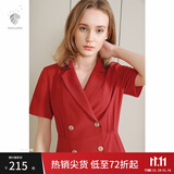 范思蓝恩正式气质通勤连衣裙女夏季收腰显瘦面试西装裙 红色 XL