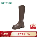 热风（Hotwind）女靴小v口显瘦长靴冬季新款通勤百搭复古增高靴子时尚休闲西部靴 02棕色（四季单里3802） 37 (235mm)