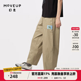 幻走（MOVEUP）2024夏季新款.FUN系列猫咪织唛设计师纯棉休闲直筒裤女 卡其绿 M