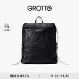 GROTTO个乐黑石双肩包大容量褶皱绵羊皮软皮背包电脑包通勤旅行包 黑石背包L（黑标）