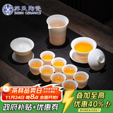 苏氏陶瓷（SUSHI CERAMICS）羊脂玉德化白瓷丰亭三才盖碗功夫茶具套组精致礼盒130ML