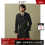 汉尼（HANY）德式战壕风衣男外套男士英伦风切尔西军大衣黑色大衣长款男装秋季 特洛斯黑 M (48) 【建议130-150斤】