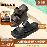 百丽户外两穿凉拖男夏季商场同款牛皮休闲沙滩凉鞋8GF01BL4 黑色 40