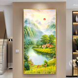 墨派（Mopai）新中式玄关装饰画竖版山水画入户走廊过道背景墙壁画免打孔挂画 旭日东升 80x160cm(晶瓷+铝合金框)