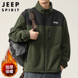 JEEP SPIRIT吉普外套男秋冬季卫衣男装男士摇粒绒休闲开衫抓绒衣服 军绿 XL