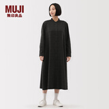 无印良品（MUJI）女式 法兰绒 立领长袖连衣裙女装裙子纯棉连身裙25年秋季 炭灰色格纹 S (155/80A)