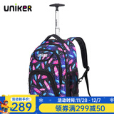 uniker小学生拉杆书包男双肩背包女行李包休闲中学生书包轻便拉杆包 羽毛17017M