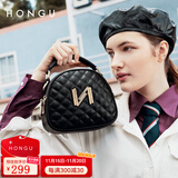 红谷包包女2025新款牛皮单肩手提包菱格贝壳包时尚斜挎女包 漆黑