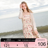 三彩2025夏季新款碎花吊带裙无袖高腰连衣裙显瘦A字裙长裙度假M