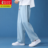 啄木鸟牛仔裤男士装裤子春秋季阔腿直筒青少年男生休闲裤子宽松潮流长裤 浅蓝色 XL