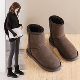 ZHR雪地靴女反绒牛皮靴子女保暖加绒短靴女圆头女靴 P71 咖啡色 40