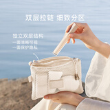 EACHY化妆包便携双拉链收纳包收纳袋小包方便携带轻便网纱包-奶杏色-M