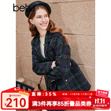 百图betu女装冬新款毛呢外套优雅百搭复古格纹外套女2310T71 墨绿 S