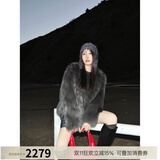 付智恩芦苇花 芬兰进口狐狸毛典雅轻盈年轻感圆领皮草外套女 深灰绿 L