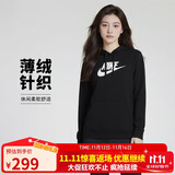 耐克（NIKE）女运动服冬季连帽薄绒卫衣经典舒适DQ5776-010 黑色 M
