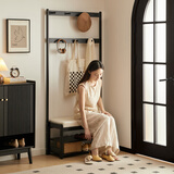 席豪（XIHAO）实木衣帽架换鞋凳挂衣架一体衣服架可坐式鞋柜门口穿鞋凳家用鞋凳 黑色80cm（双层）