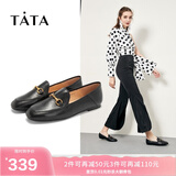 他她（TATA）方头乐福鞋女休闲平底一脚蹬小皮鞋女单鞋春秋款FLC22AM4 黑色 40