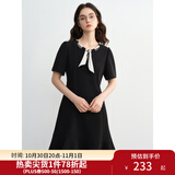 独束大码女装2025夏新款波点飘带连衣裙微胖收腰赫本风气质小黑裙 乌梅黑-短款 2XL （尺码：4）