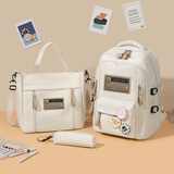 第九城（V.NINE）双肩包女生书包三件套帆布休闲背包男孩校园中小学生书包补习袋