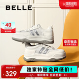 百丽小泡芙厚底增高小白鞋女轻盈运动休闲板鞋B1831BM4 星光银 38