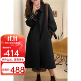 QIYUN【当天发】双面羊毛呢外套女秋冬季新款气质中长款过膝呢大衣 黑色 L 【116-130斤】