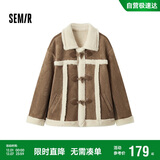 森马（Semir）外套女牛角扣翻领宽松文艺2024冬季仿麂皮仿兔毛夹克109724108011