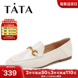 他她（TATA）方头乐福鞋女休闲平底一脚蹬小皮鞋女单鞋春秋款FLC22AM4 米色 34