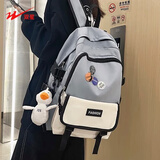 双星（doublestar）双肩包男背包女初中书包大容量韩版高中大学生运动出行耐磨防泼水 蓝色【带鸭子挂件+4枚徽章】