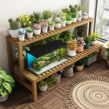 七分木阳台做旧风多功能鱼缸架置物架实木超强承重底柜炭烤防腐玄关柜 加厚2层70（50+25）*65，脚高25，加固升级，炭烤