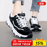 斯凯奇（Skechers）女鞋秋冬2025新款经典熊猫鞋轻便运动鞋休闲鞋厚底增高老爹鞋女 黑色/白色-BKW/女 38.5 /参考常规尺码39.5码左右
