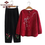 俞兆林妈妈装老年人衣服奶奶春秋套装女中衬衫上衣开衫母亲节礼物6070岁 酒红色衣服+裤子（套装）066款 3XL 建议115-130斤