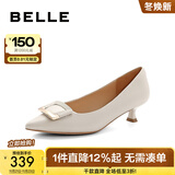 百丽（Belle）方扣高跟鞋女商场同款羊皮四季细跟单鞋Z2N2DCQ3 米白 37 (235mm)