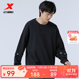 特步（XTEP）钜惠卫衣男女装运动服针织上衣宽松圆领长袖t恤打底衫运动套头衫 正黑色-0309（情侣款） XL