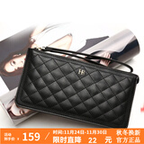 HR赫莲娜女包钱包女长款拉链菱格手抓包可放手机薄款休闲女士手拿包 黑色