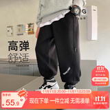 左西男童裤子儿童卫裤秋冬2025新款男孩韩版休闲长裤运动裤 黑色 160