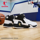 乔丹QIAODAN男鞋磨砺篮球鞋秋季新品高帮皮面减震耐磨球鞋 白色黑色(高帮革面) 39