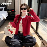 MJ STYLE红色绞花针织毛衣开衫女2026春季新款小香风百搭显瘦短款毛衫外套