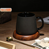 泰禧阁美式黑色马克杯陶瓷家用杯子带盖盖勺ins风小众撞色咖啡杯高颜值 黑银-天籁杯（配盖勺）