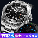 野狼手表緑水鬼男士全自动机械表防水氚气夜光运动军事风格男表V1019 本色黑面款-蓝光