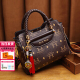 喵小姐轻奢高端品牌女士2026新款通勤大容量单肩斜挎小方包女印花妈妈包 咖啡色(复古休闲百搭高级感小众)