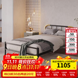 天坛家具铁艺床经典单双人钢木铁床现代环保简约小户型黑白色铁艺婚床 铁艺床（芝士白） 1.0*1.9m