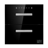 YueYingHua日本樱花消毒柜家用嵌入式大容量高温紫外线消毒烘干臭氧保洁存储碗柜304不锈钢碗架 110升黑色两层面板600*600