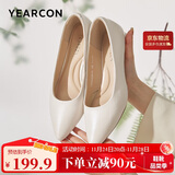 意尔康女鞋粗跟时装鞋浅口套脚高跟鞋工作女单鞋春秋 26904W米白35