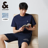 杰克·琼斯（JACK&JONES）25年男装短袖T恤男夏季舒适男士T恤凉感多色半袖纯色水洗不易走形 海军蓝E38 M 175