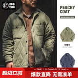 马登工装双面桃皮绒棉服外套男菱格锁绒棉衣夹克加厚保暖上衣秋冬装 军绿色 L