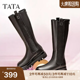 他她（TATA）厚底长筒靴女靴英伦加绒保暖骑士靴高筒靴秋冬新WXK02DG3 黑色(单里) 37