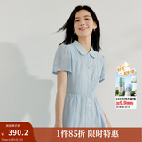 茵曼（INMAN）【苎麻】法式娃娃领连衣裙女装2025夏季新品泡泡袖裙子 浅蓝色 L