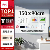 得力150*90cm悬挂玻璃白板写字板办公会议看板可擦写黑板家用教学儿童画板业绩展示板挂式磁性钢化玻璃