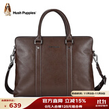 暇步士（Hush Puppies）公文包单肩斜跨手提包头层牛皮手拿包男士商务包电脑包送礼物棕色