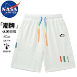 NASA MARVEL短裤男夏季五分裤休闲中裤运动弹力宽松潮流情侣款 白色 XL